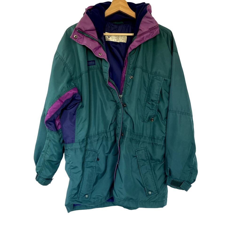Columbia Snowy Range Full Zip Jacket M Teal Women Vintage Colorblock Nylon‎